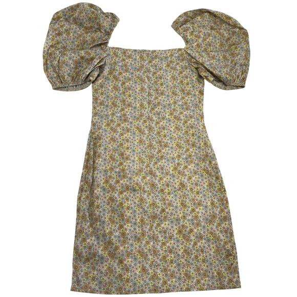 Zara Dress Womens Small Yellow Floral Puff Sleeve V Neck Mini Spring Summer Boho - Picture 2 of 8